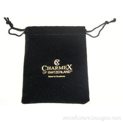 Black Velvet Drawstring Bag With Hot Stamped Logo 80 * 120m
